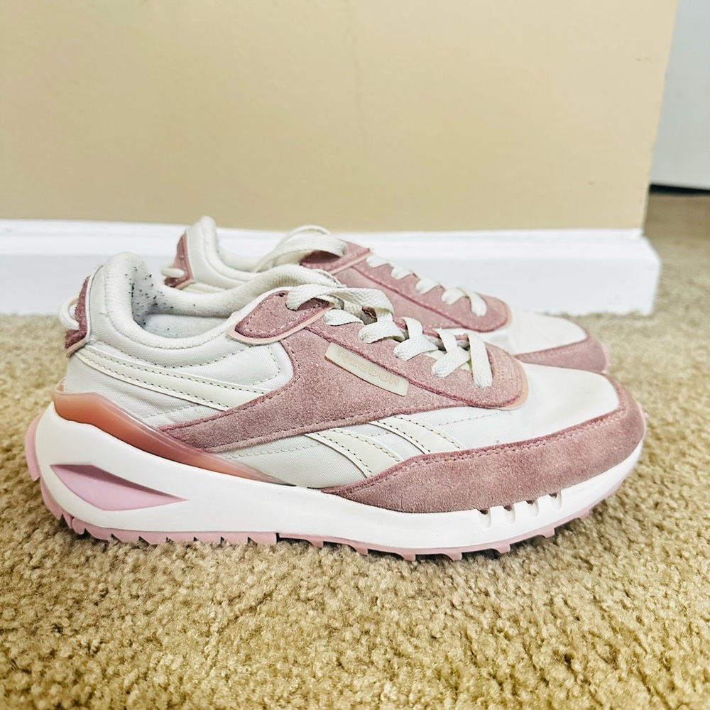 Reebok Pink and White Classic Sneakers with Retro Design